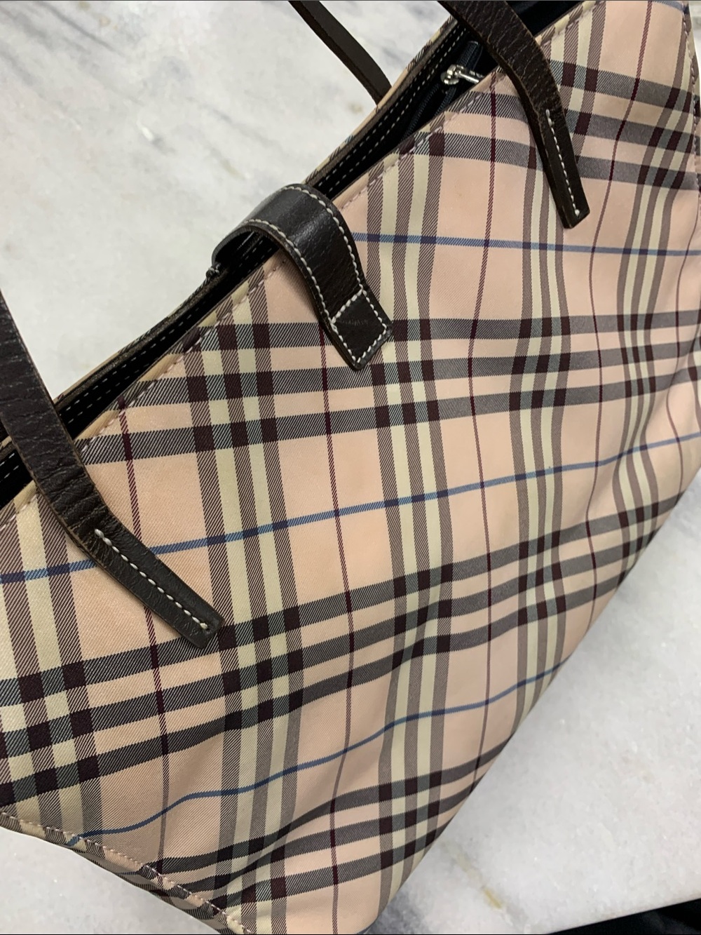 Burberry Beige Plaid Tote with Dark Brown Trim - Picture 2 of 8